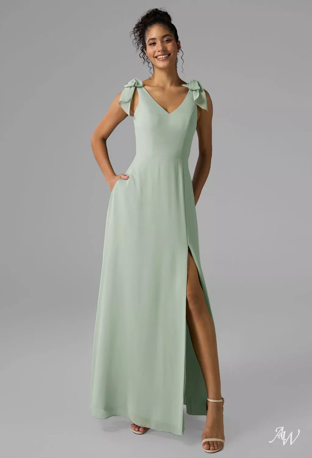princess polly baby blue dress AW.Bridal A-Line V-Neck Floor Length Sleeveless Bow/Bowknot Bows Split Long Bridesmaid Dresses Dress Sage Green Size 8