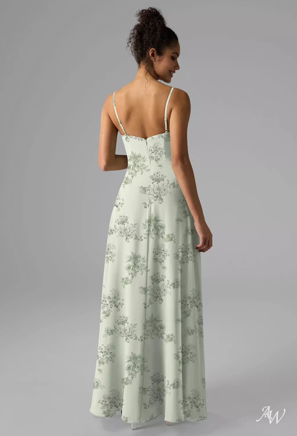 pistachio formal dress AW.Bridal A-line V-Neck Floor Length Sleeveless Spaghetti Straps Ruffles Split Floral Wedding Guest Dresses Floral Green Penoy Size 4 bridesmaid pistachio color dress