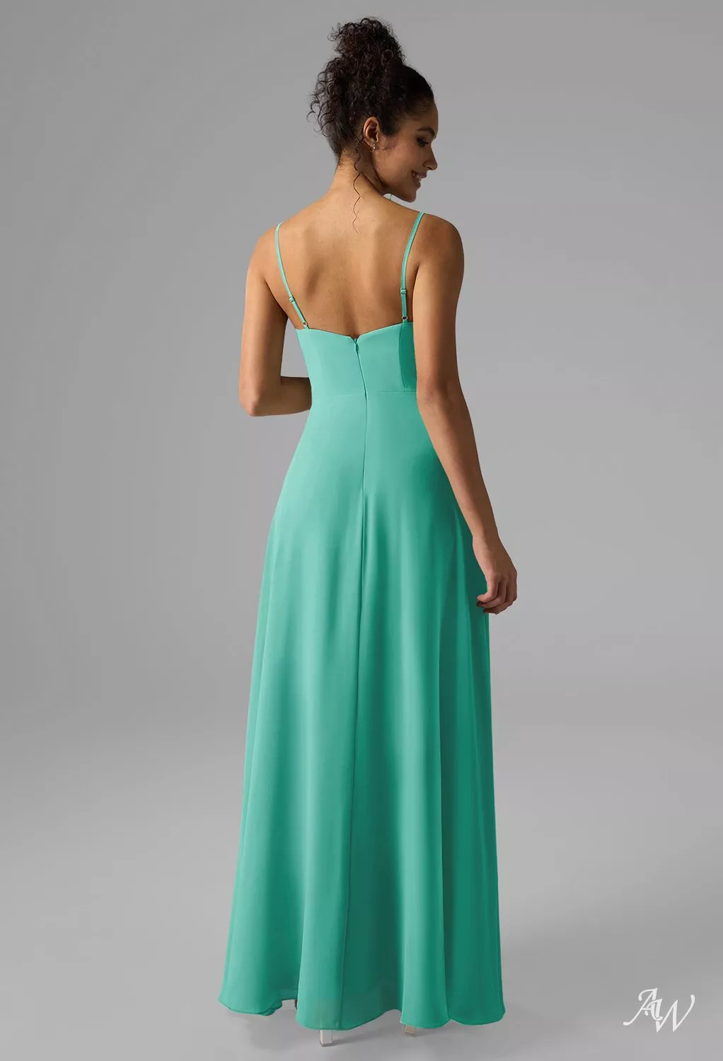 tiffany bridal bridesmaid dresses Tiffany Blue Chiffon Deep V-neck High Low Boho Bridesmaid Dresses, WG0 –  AlineBridal main image 1