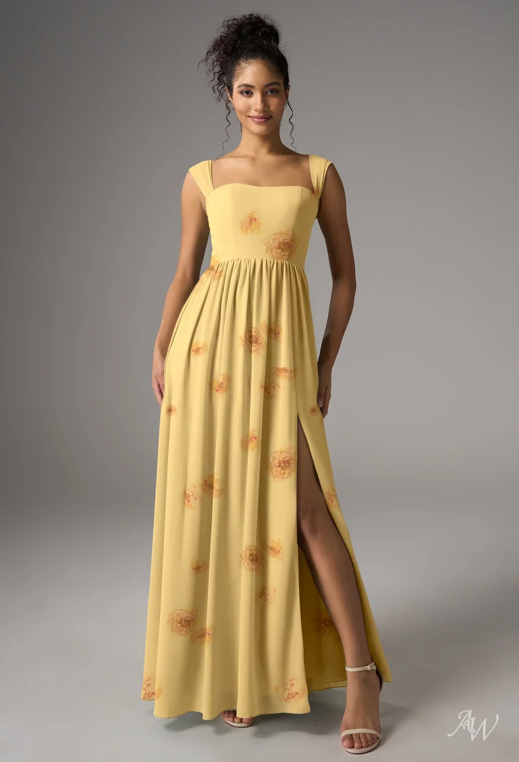 AW.Bridal A-line Sweetheart Neckline Floor Length Sleeveless Strapless Pleat Split Floral Bridesmaid Dresses Floral Dress Golden Peony Size 16