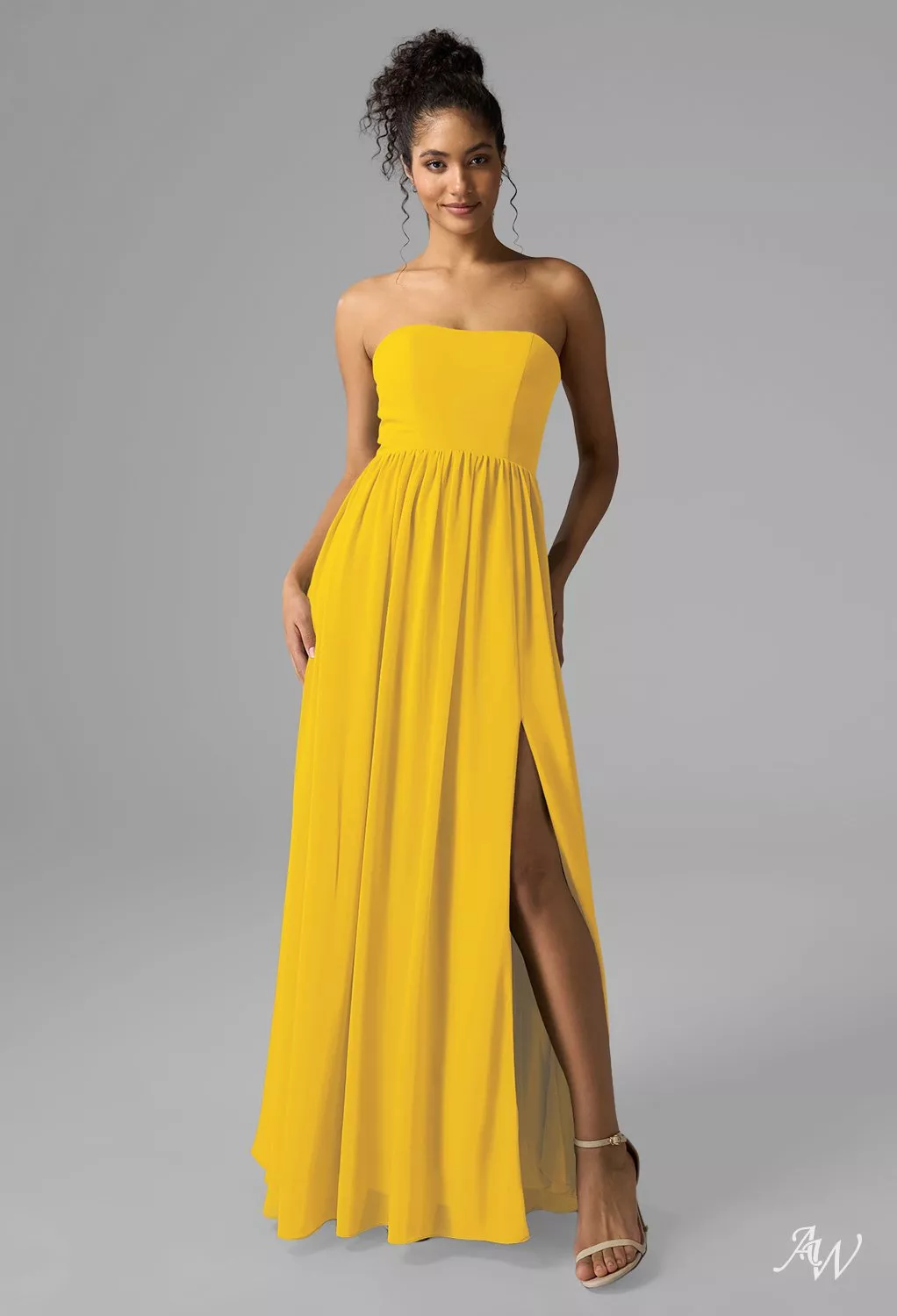 strapless yellow bridesmaid dress AW.Bridal A-line Sweetheart Neckline Floor Length Sleeveless Pleat Split Long Dresses Mustard Size 16 elegant white summer dress cherry Hip:38 Designed with a slim