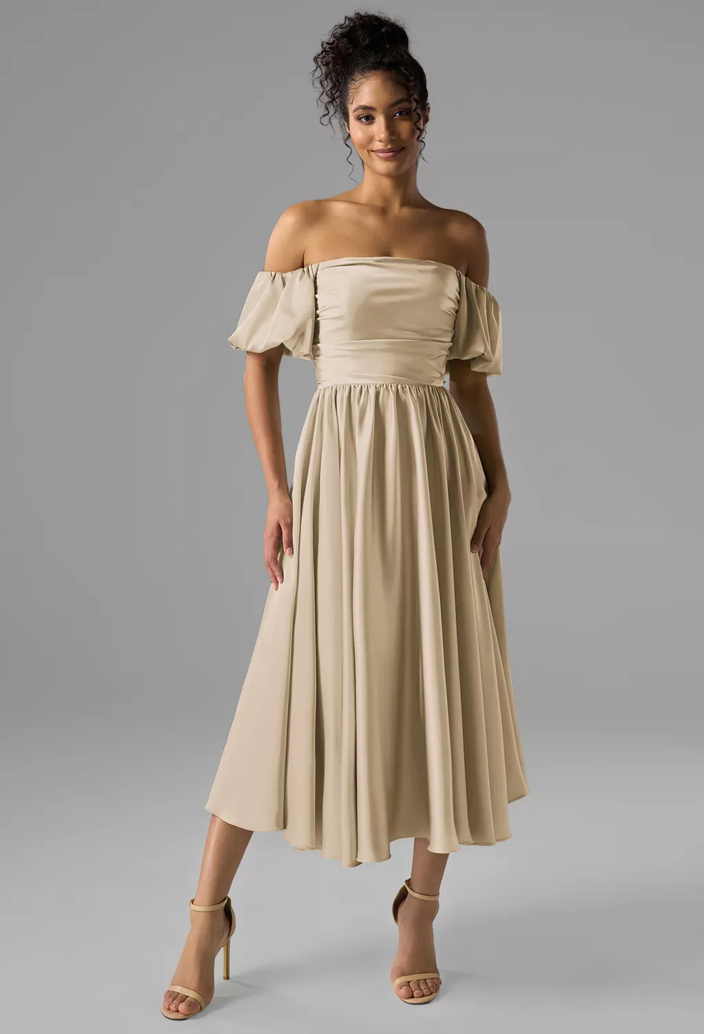 midi champagne bridesmaid dresses Mina Midi Dress, in Champagne Luxe Satin | Show Me Your Mumu