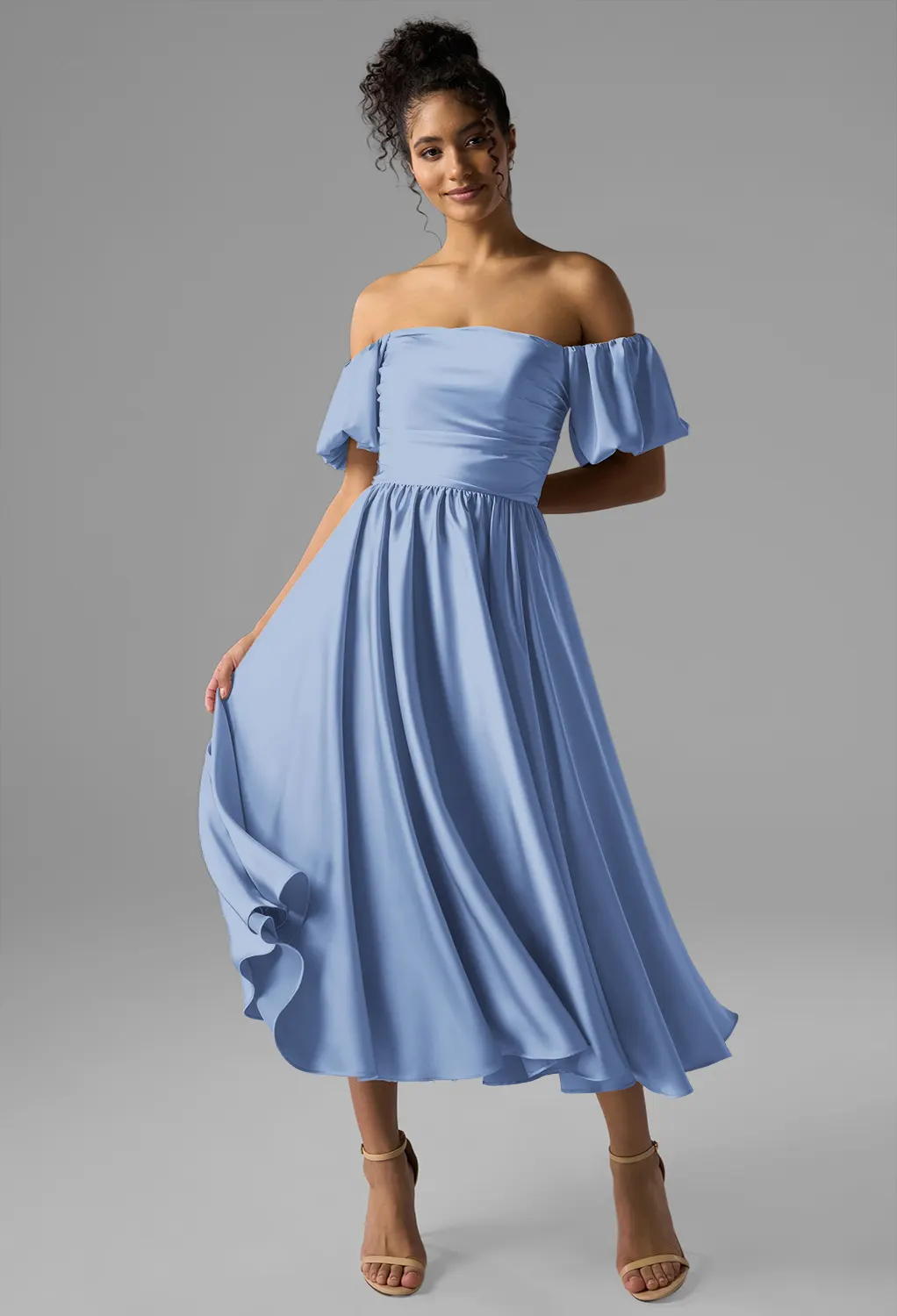 black tie wedding guest dress blue Coronet Dresses Below the knee Short Satin Wedding Dress Color:French Navy Blue Antique Blue plus size
