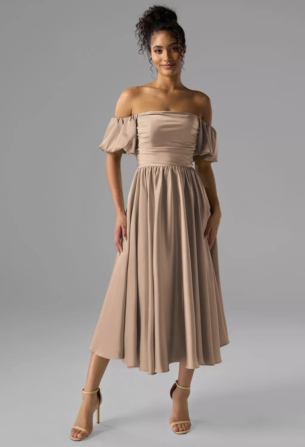 Taupe Black Tie Wedding Guest Dresses | AW.Bridal