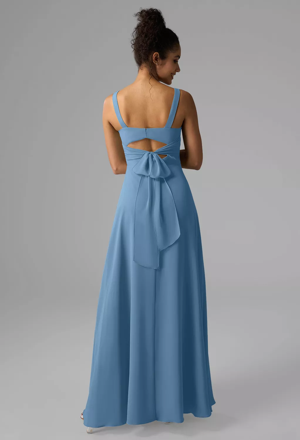 dusty blue wedding guest dress Spaghetti Straps Dusty Blue Wedding Guest Dress with Square Neckline main image 0