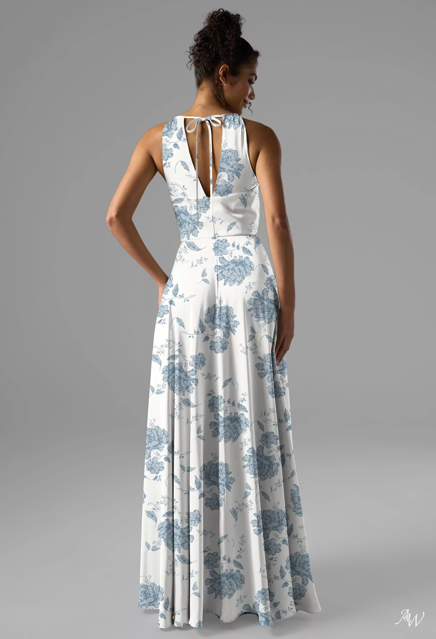 dusty blue pattern bridesmaid dress Dusty Blue One Shoulder Asymmetrical Flared Dress – iwearmystyle