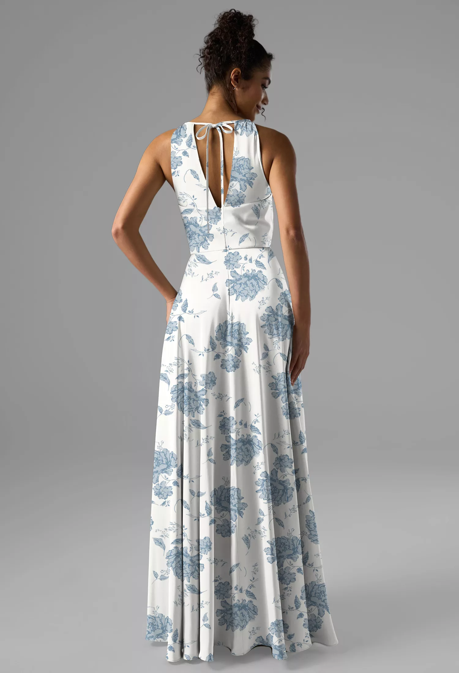 blue dress for baby girl Zapaka Women Dusty Blue Long Prom Dress Strapless A Line Floral Corset Lace Up Back Party Dress with Slit, Dusty Blue / US24W main image 0