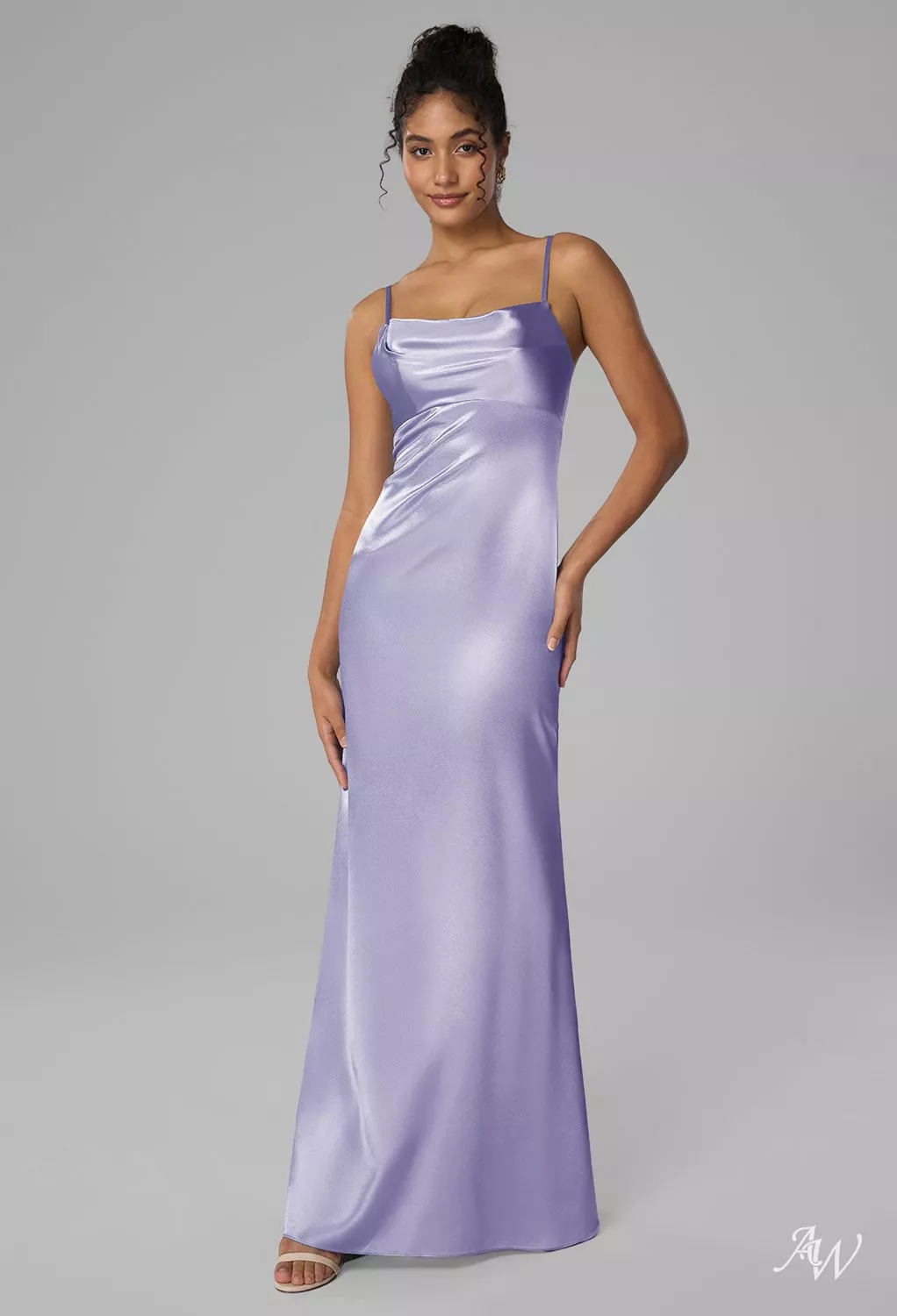 purple silver bridesmaid dresses AW.Bridal Mermaid Scoop/U-Neck Floor Length Sleeveless Spaghetti Straps Crystal Satin Wedding Guest Dress Haze Size 18 no-returns:2026-07-15_2028-09-10 Christmas Party Long Black Size:XXS / US 0 neckline enhances the neckline