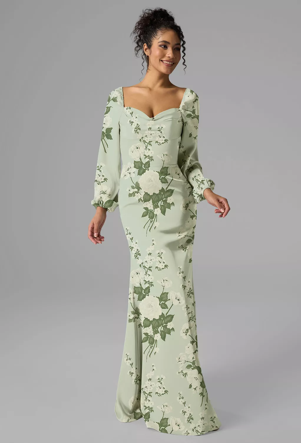 Mottled Moss Green, Green Floral Long Bridesmaid Dresses Page 5 | AW.Bridal