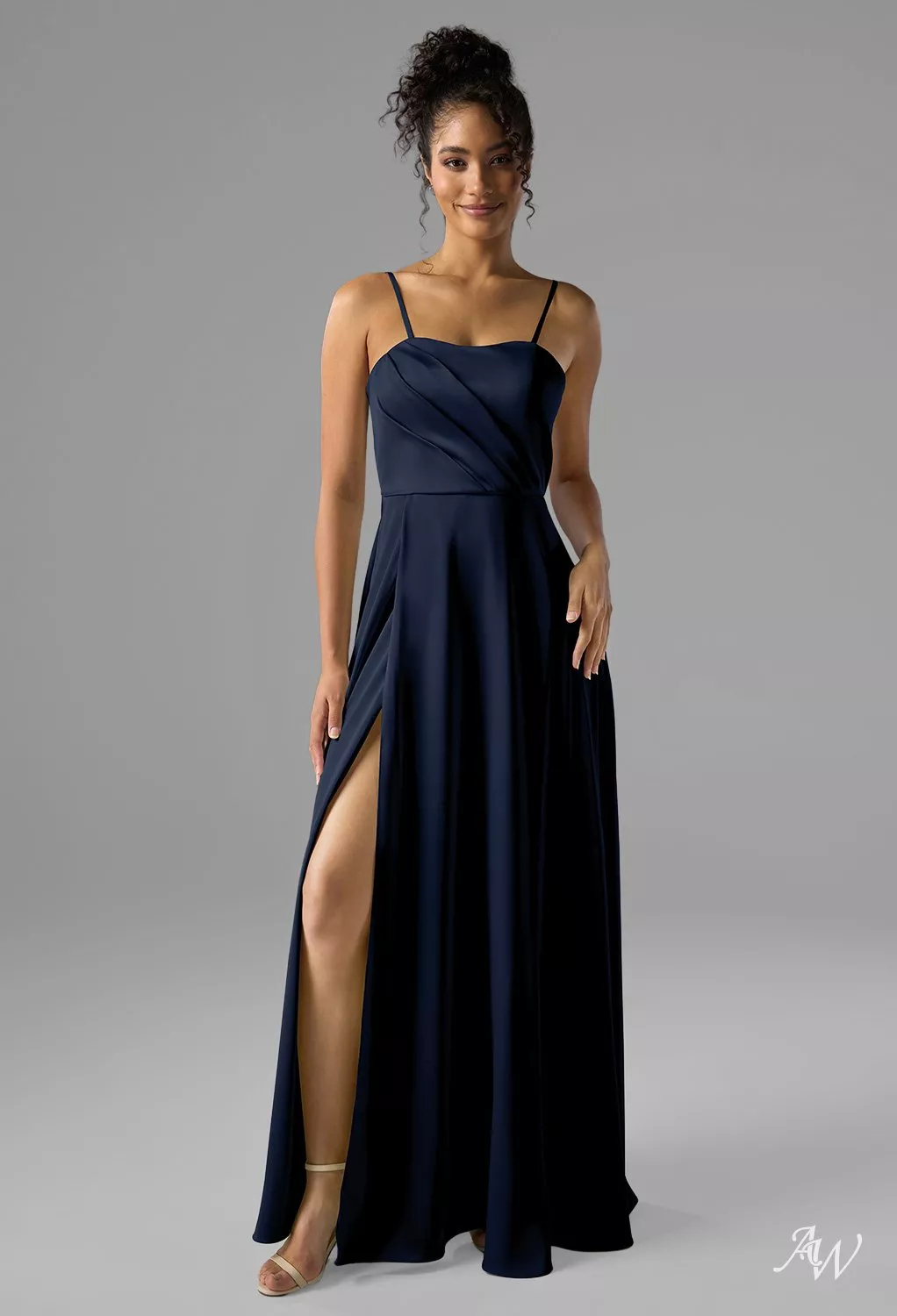 convertible navy bridesmaid dress AW.Bridal A-line Sweetheart Neckline Floor Length Sleeveless Spaghetti Straps Satin Pleat Ruching Split Long Dresses Dark Size 4 lauryn Straps Sleeves Size:9-12 months satin elegant dress A-Line