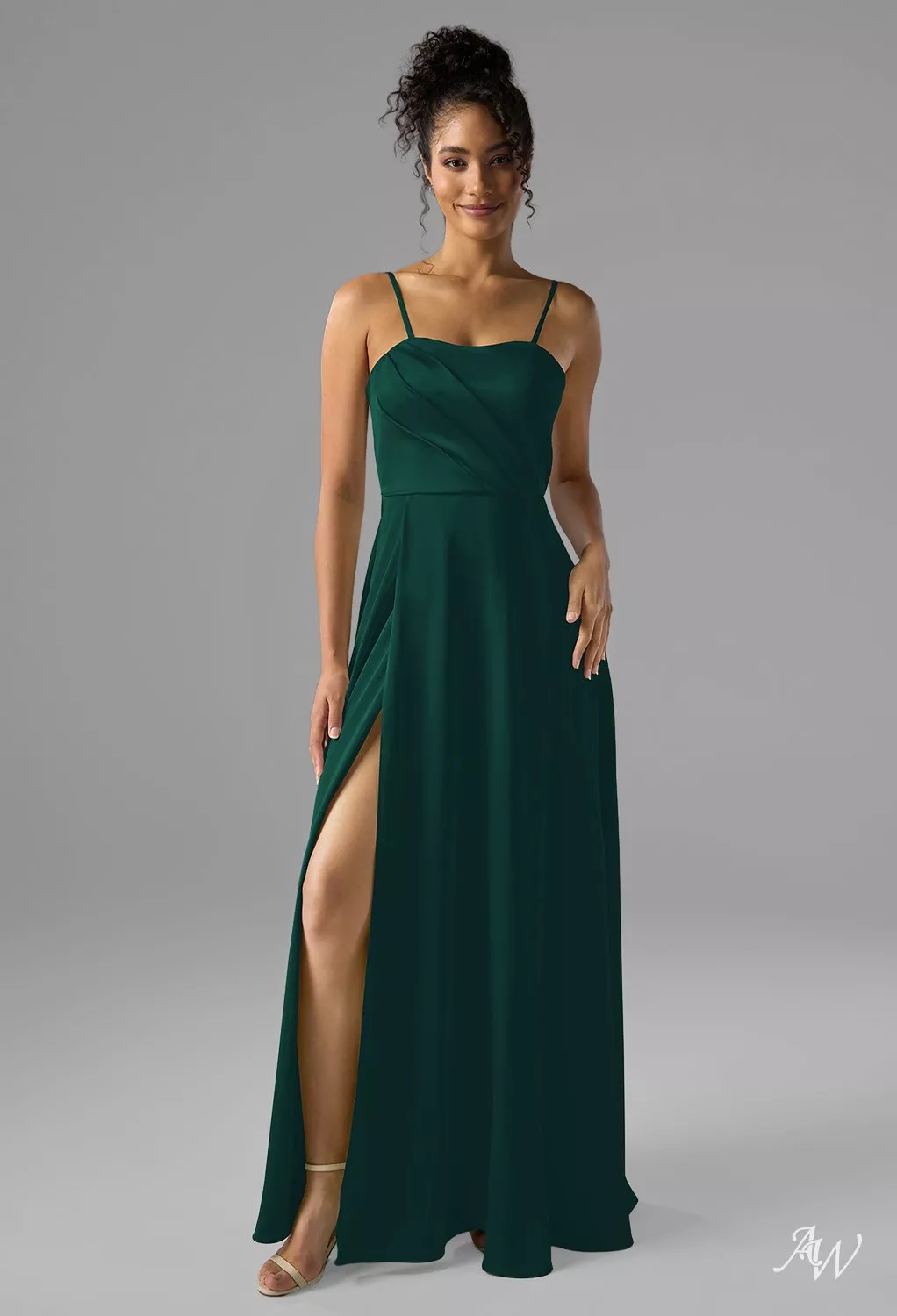 AW.Bridal A-line Sweetheart Neckline Sleeveless Spaghetti Straps Satin Pleat Ruching Split Long Bridesmaid Dresses Dress Hunter Green Size 6