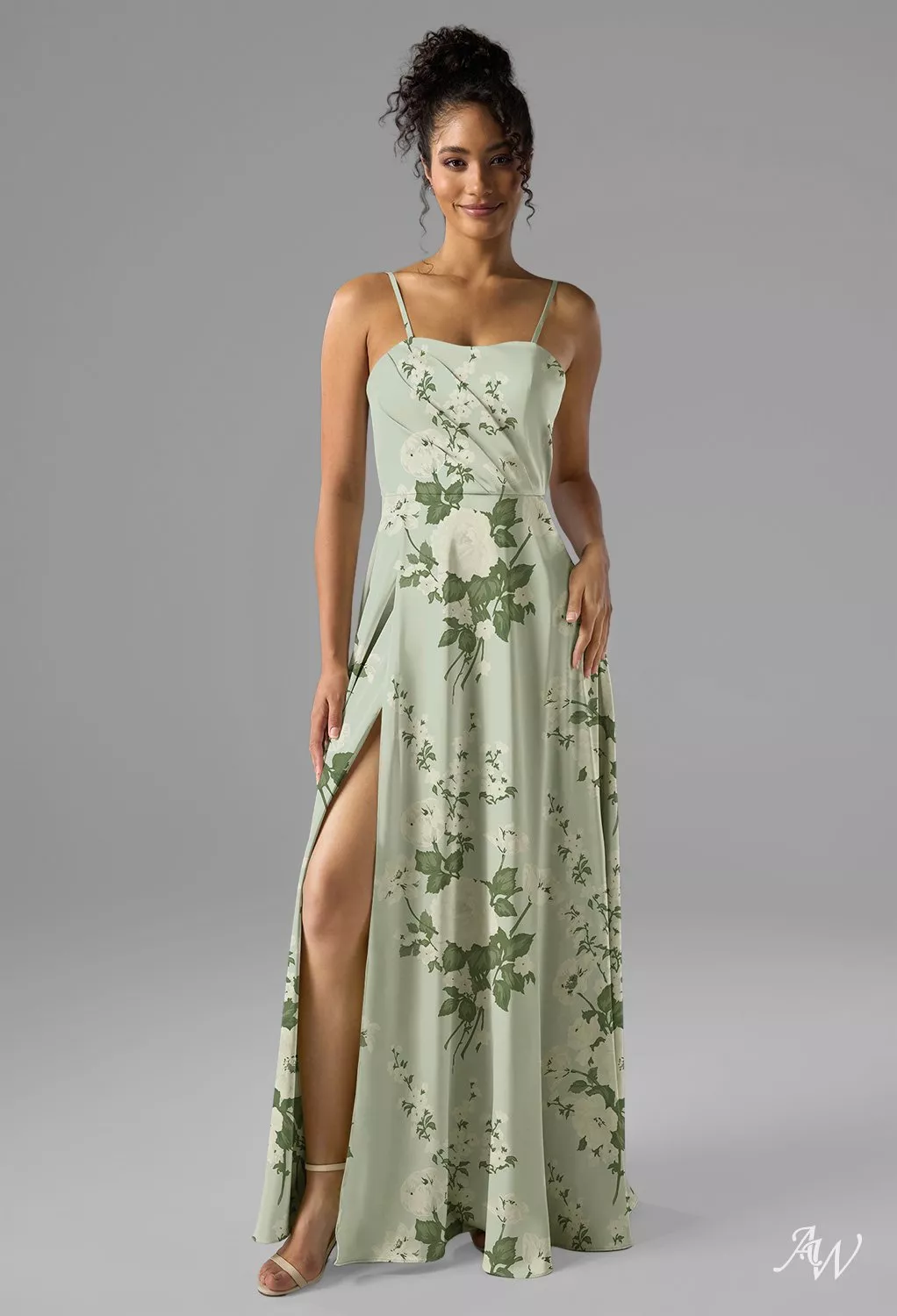 green multiway dress AW.Bridal A-line Sweetheart Neckline Satin Pleat Ruching Split Floral Bridesmaid Dresses Floral Mottled Moss Size 8 Anniversary Dinner