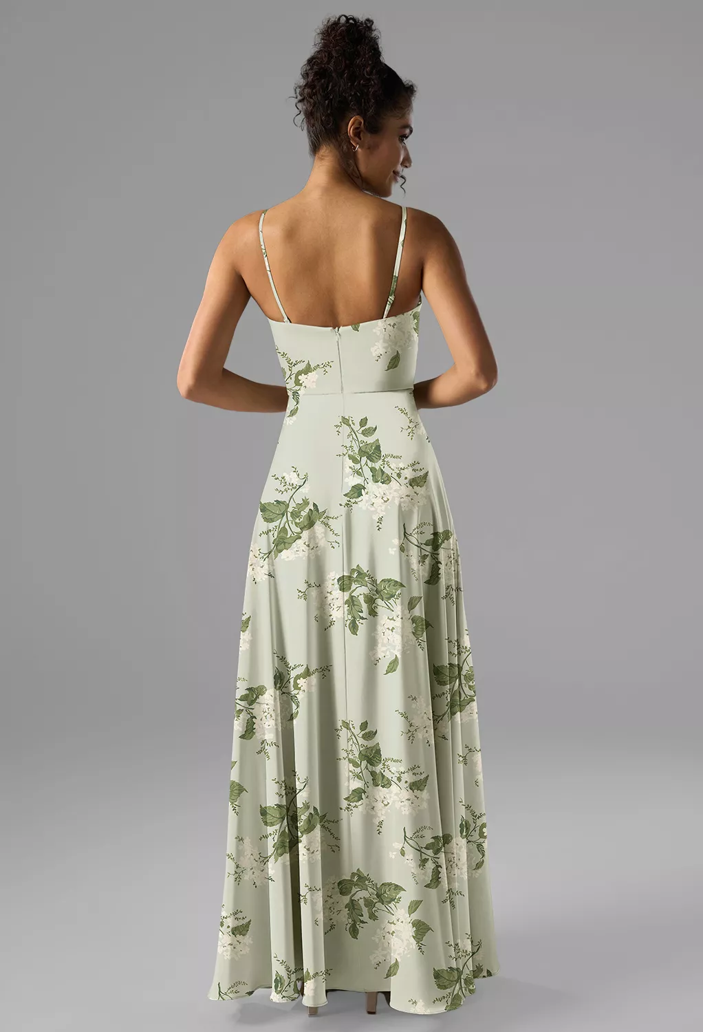 slim fit dress slacks Wedtrend Women Long Bridesmaid Dress with Slit Green Large Flower A Line Cold Shoulder Chiffon Print Wedding Guest Dress, Green Large Flower / US2 main image 1