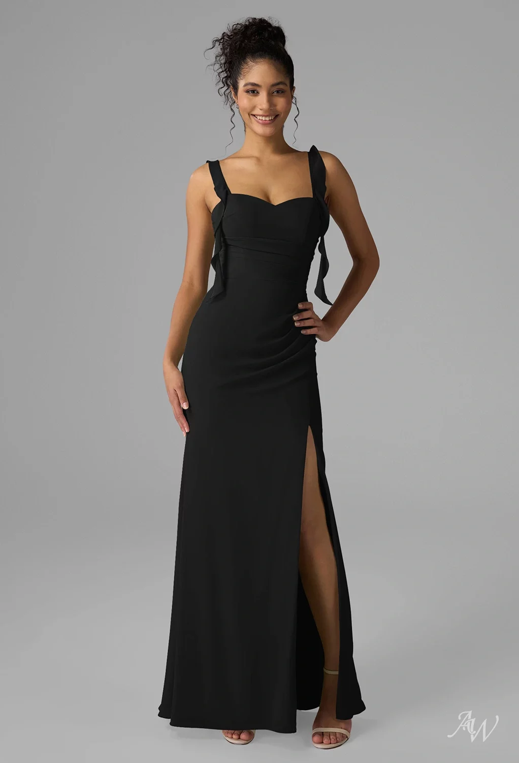 AW.Bridal Mermaid Sweetheart Neckline Floor Length Sleeveless Spaghetti Straps Ruching Split Long Bridesmaid Dresses Dress Black Size 18