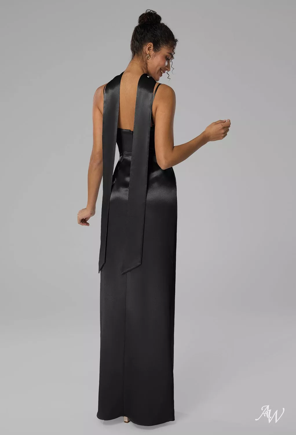 AW Delores Dress, Champagne Crystal Satin Satin Charmeuse Floor Length  Scoop/U-Neck Bridesmaid Dresses | AW.Bridal