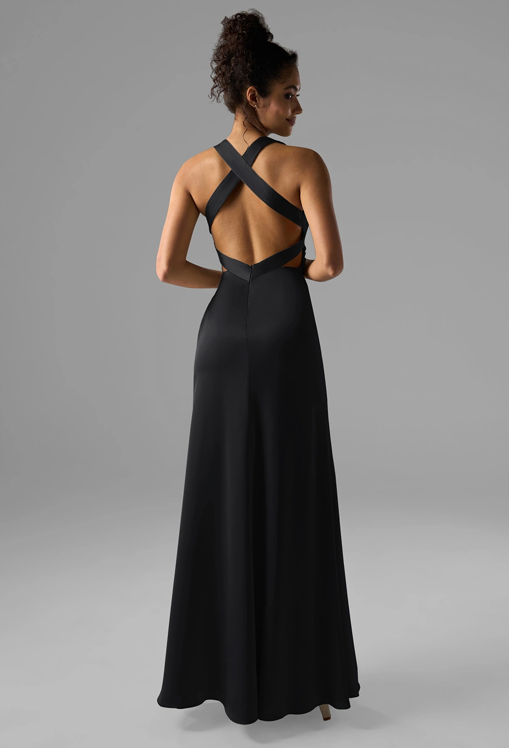 chinese dress ladies V Neck Satin Maxi Dress / Black – Style Cheat main image 1