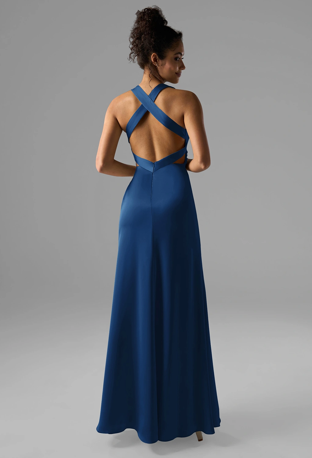 dark blue bridesmaid dresses Azazie Bonnie Navy Chiffon Natural 7 Dusty Blue Bridesmaid Gowns -