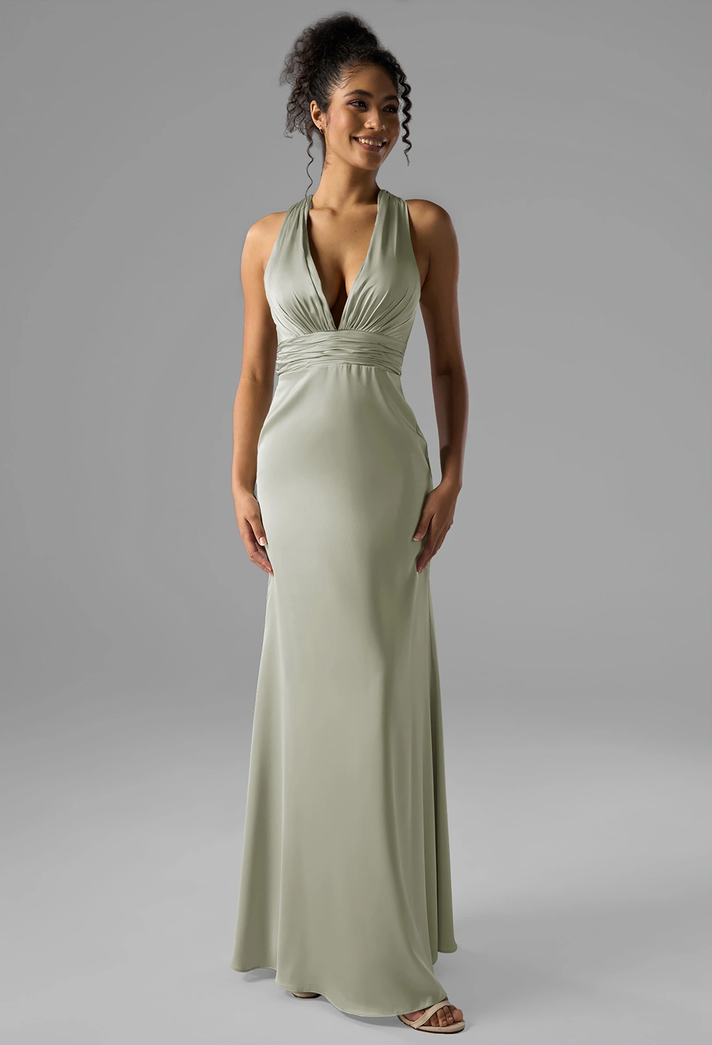 sage green bridesmaid dresses satin under $60 Twist Back Satin Bridesmaid Dress