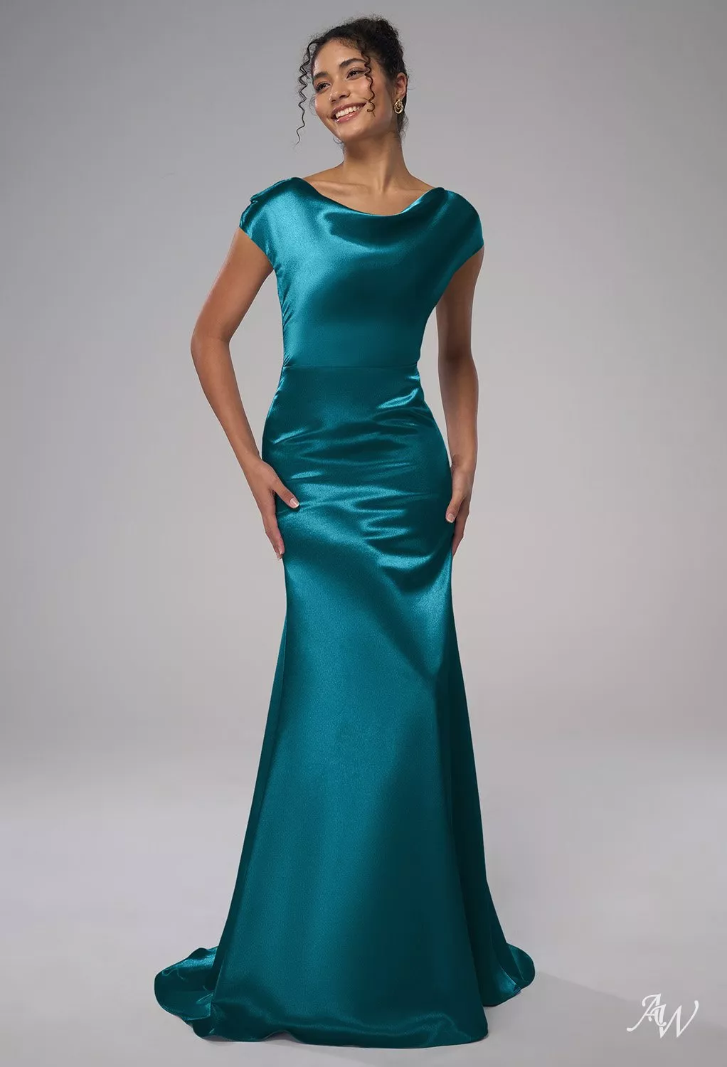 navy blue long dresses for wedding BABARONI Simple Mother of the Bride Dress V-Neck Half Sleeve Stretch Crepe A-Line Gown main image 1