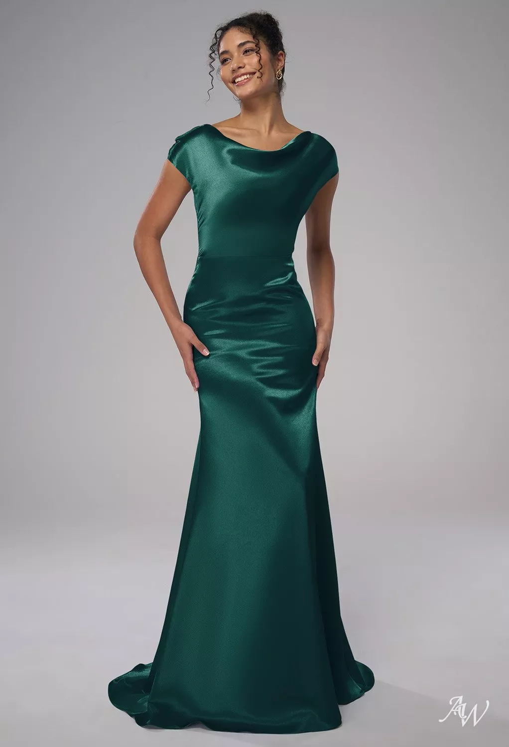AW Louie Dress, Champagne Crystal Satin Satin Charmeuse Stretch Satin Floor  Length Cowl Neckline Bridesmaid Dresses | AW.Bridal