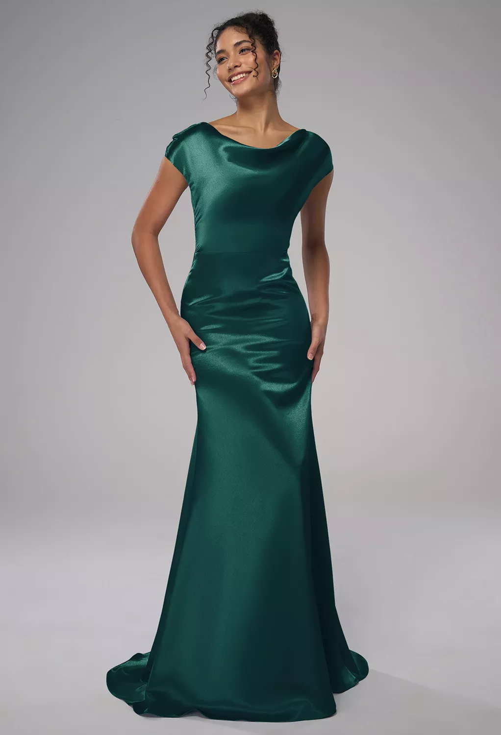 green emerald velvet dress Wedtrend Women Dark Green Bridesmaid Dress with Slit A Line Spaghetti  Straps Chiffon Floor Length Wedding Guest Dress – WEDTREND main image 0