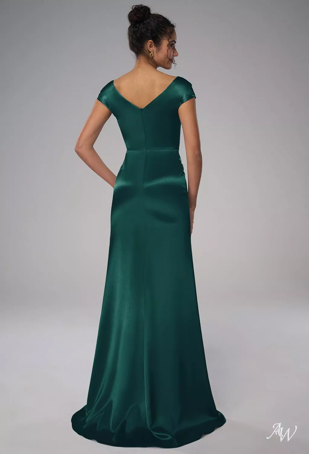 AW.Bridal Mermaid Cowl Neckline Floor Length Crystal Satin Plus Size Dresses Dress Hunter Green Plus Size 16