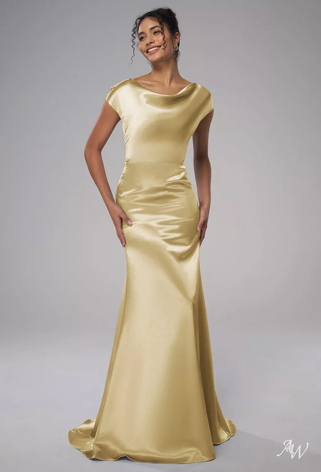 gold mermaid bridesmaid dresses AW.Bridal Cowl Neckline Floor Length Crystal Satin Long Dress Light Plus Size 18 Availability:In stock KissProm presents this strapless length_short/mini Buy MSK Womens Knit