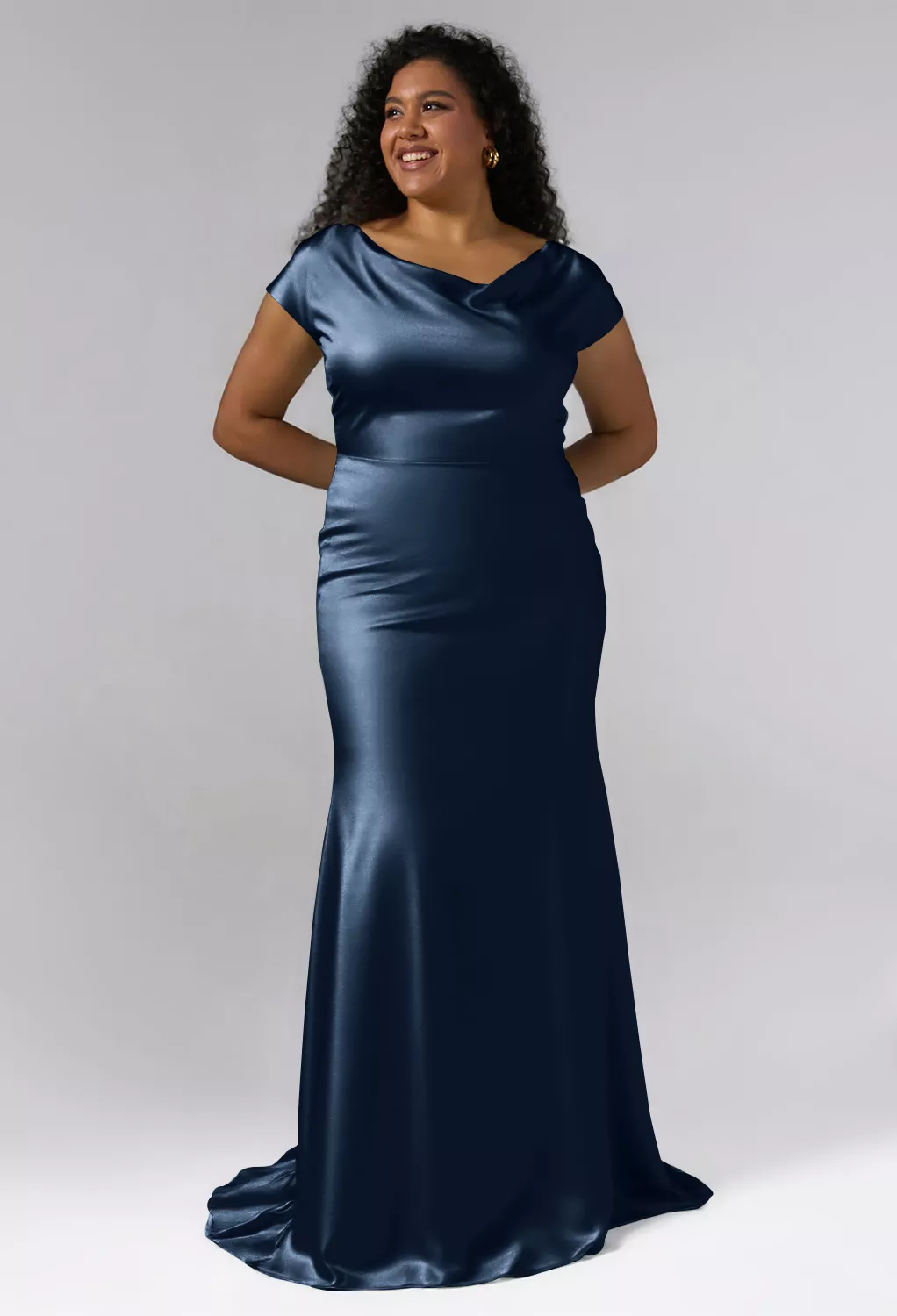 Dark Navy, Satin Charmeuse Long Bridesmaid Dresses | AW.Bridal