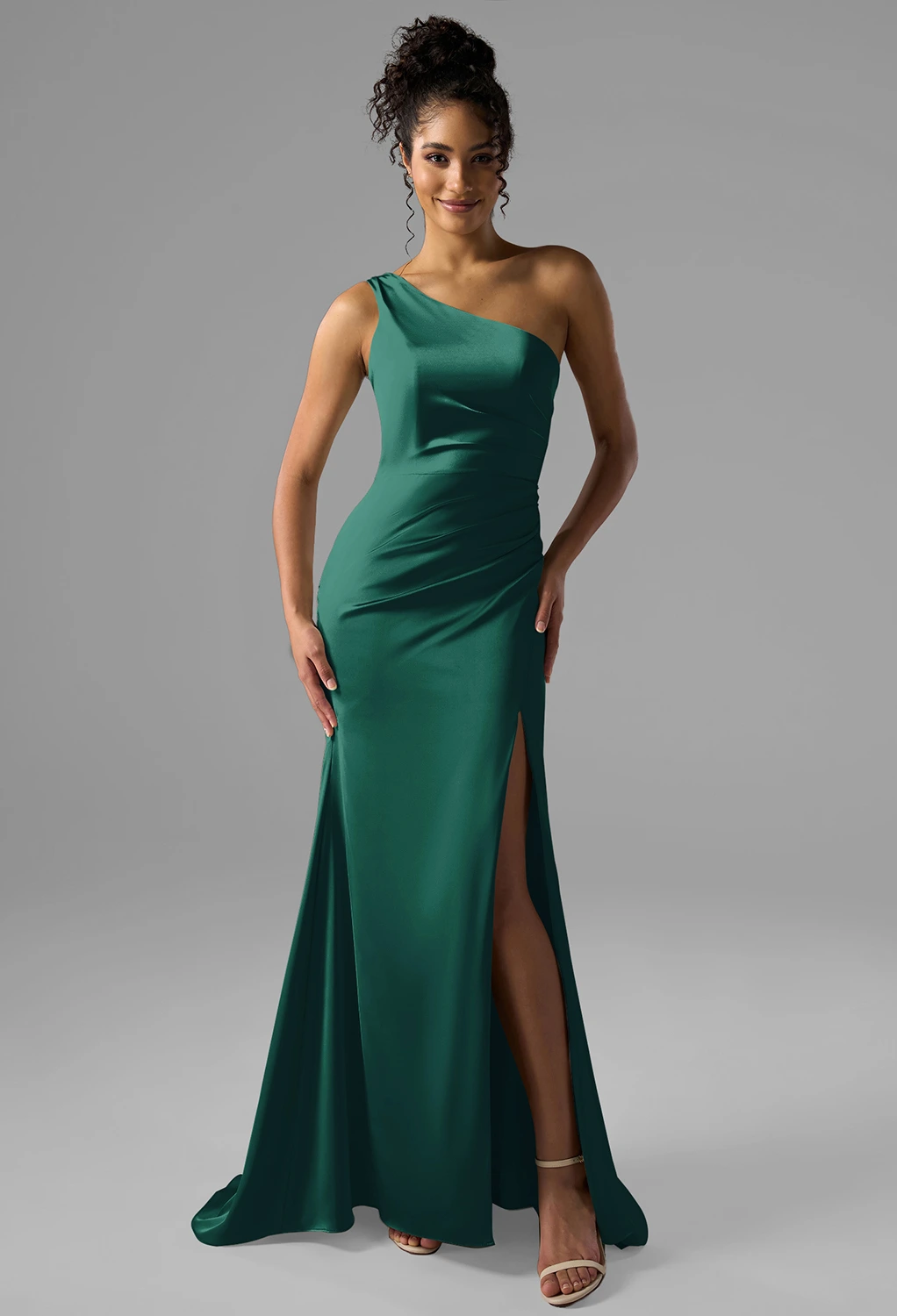 green color bridesmaid dresses Olive Green Mismatched Fashion Silk Satin Sheath With Slit Long Bridesmaid  Dresses, CB0307