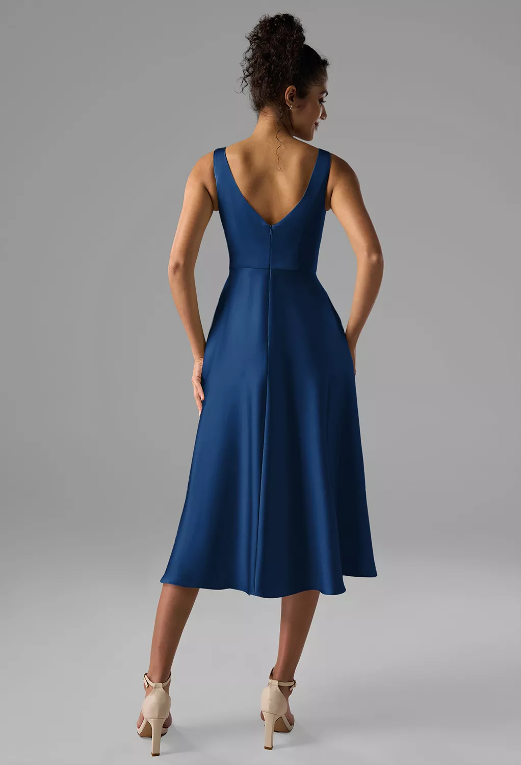 navy blue summer wedding guest dresses Sweetheart Dark Navy Blue Pearl Long Wedding Guest Dress with Split