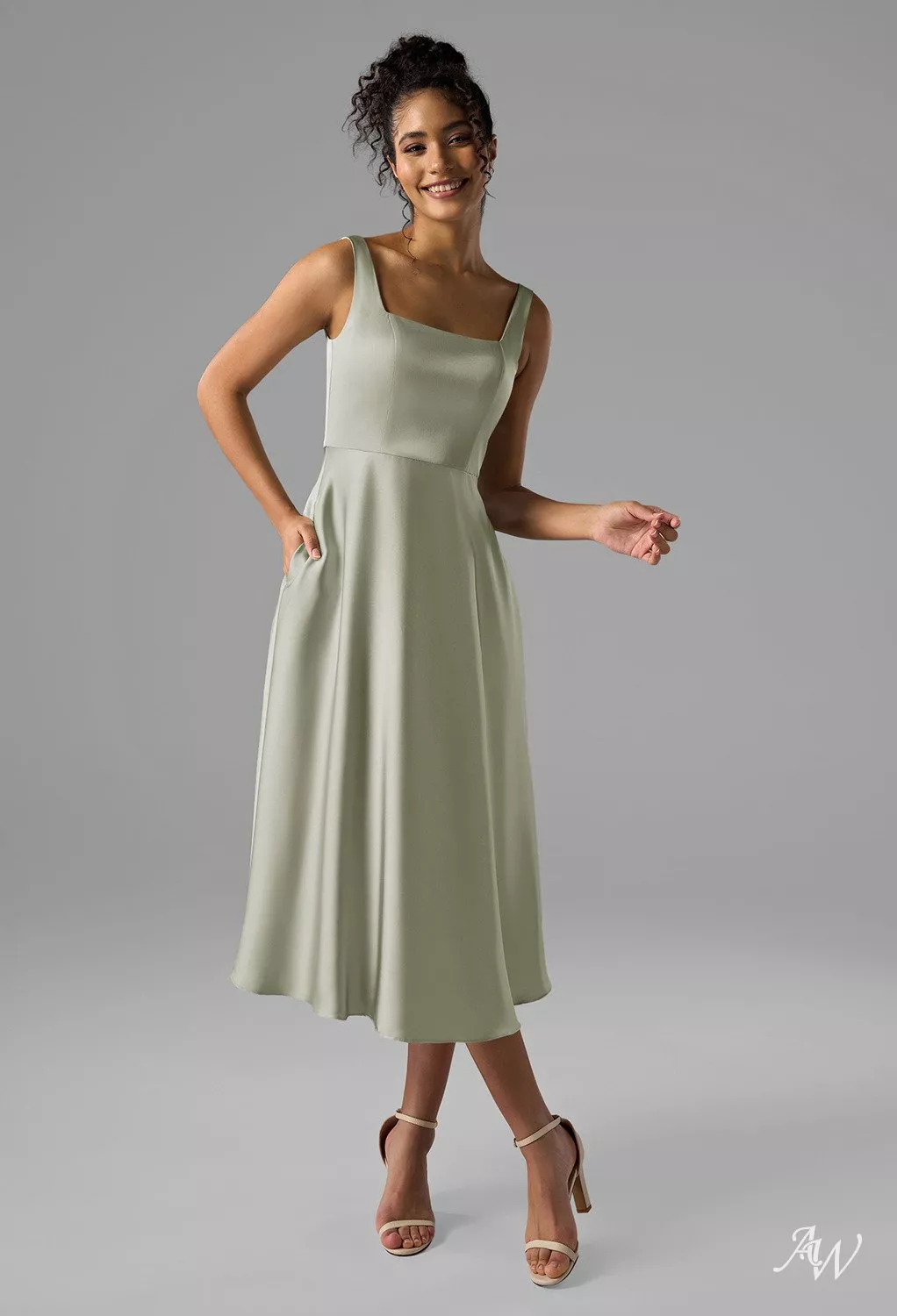 sage bridesmaid dresses satin Azazie Frostine