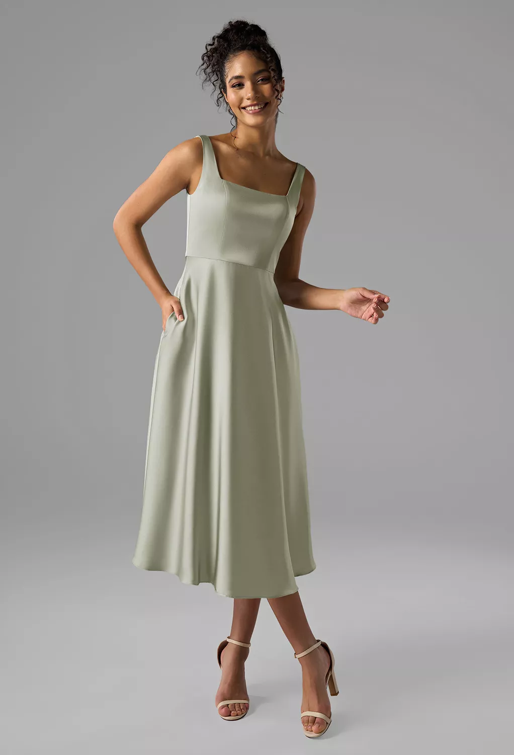 slim fit dress slacks Satin Mermaid Lace Short Sleeves Bridesmaid Dress PB166 main image 0