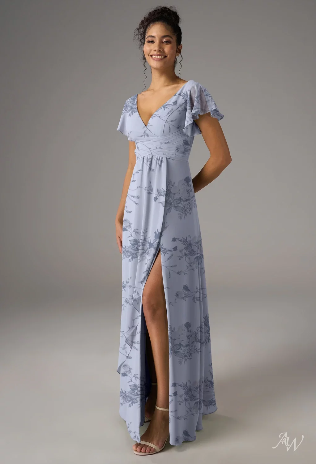 AW Maizie Dress, Sage Green Chiffon Floor Length V-Neck Bridesmaid ...