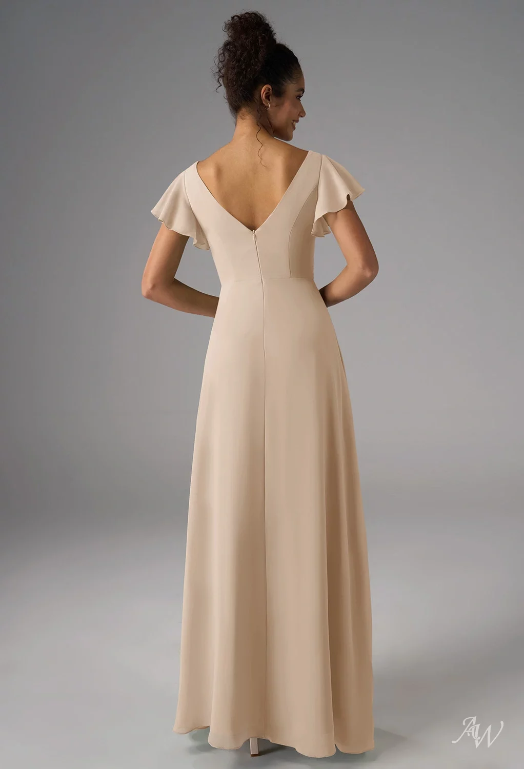 blue dress for baby girl Ladivine CD242 Size 16 Champagne Long Pleated Chiffon A Line Bell Sleeve V  Neck Formal Dress Bridesmaid Gown main image 0