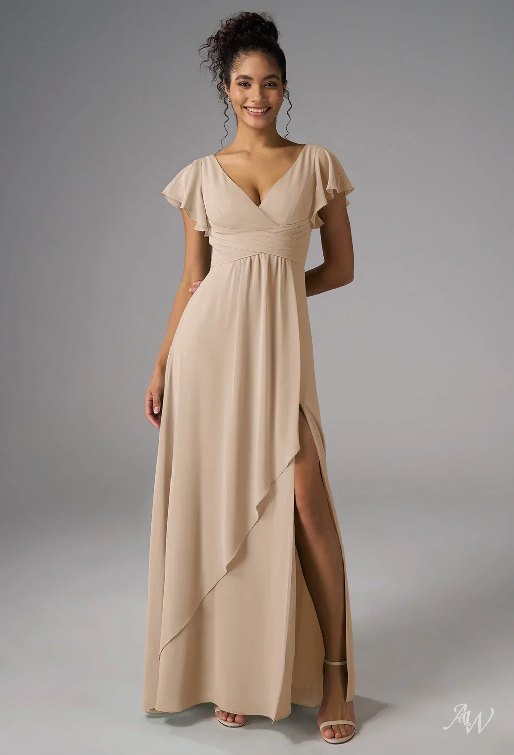 tan beige bridesmaid dresses BABARONI A-line Floor-length Dress with Lace-up Peach, Peach / US0 main image 0