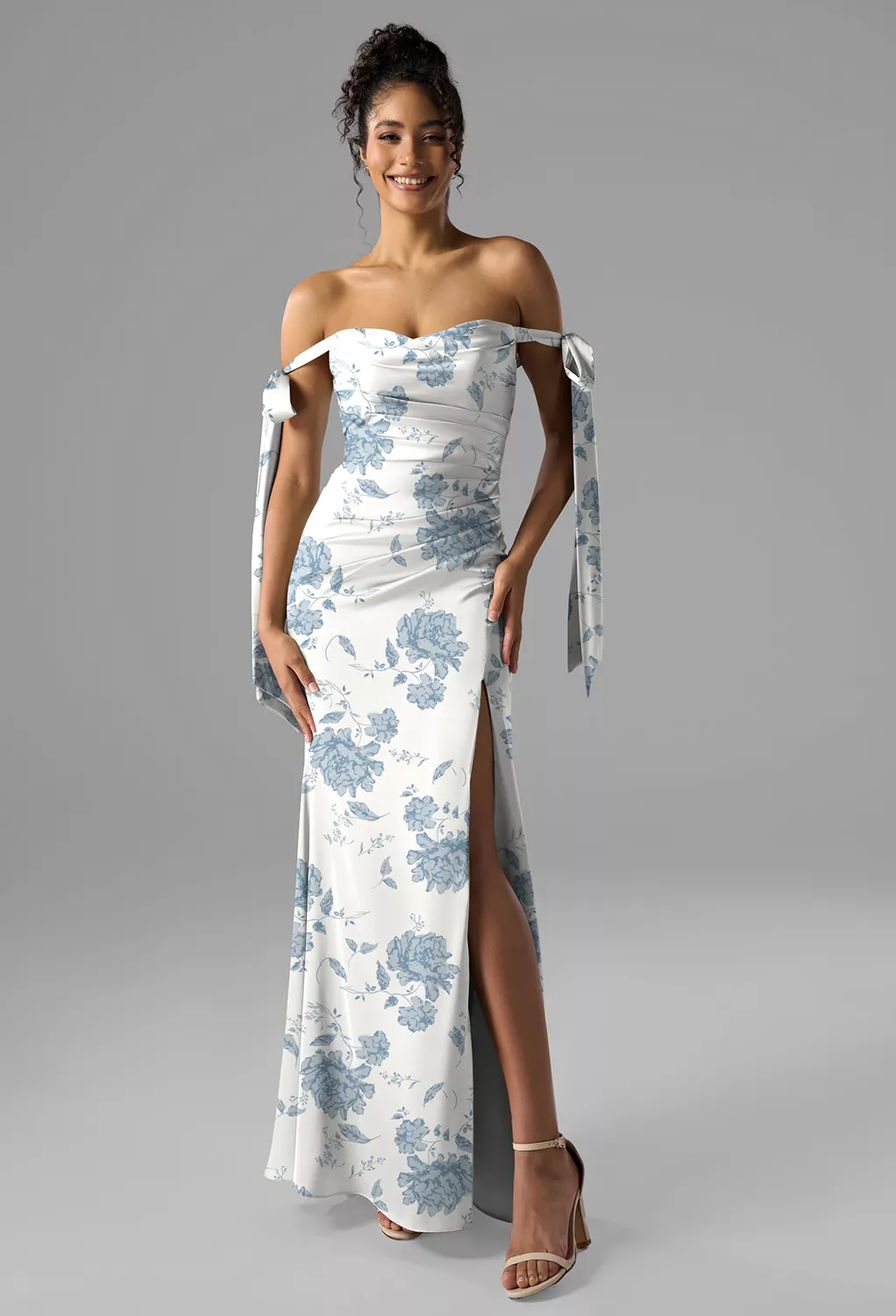 Dusty Blue Peonies, Blue Floral Floral Bridesmaid Dresses | AW.Bridal