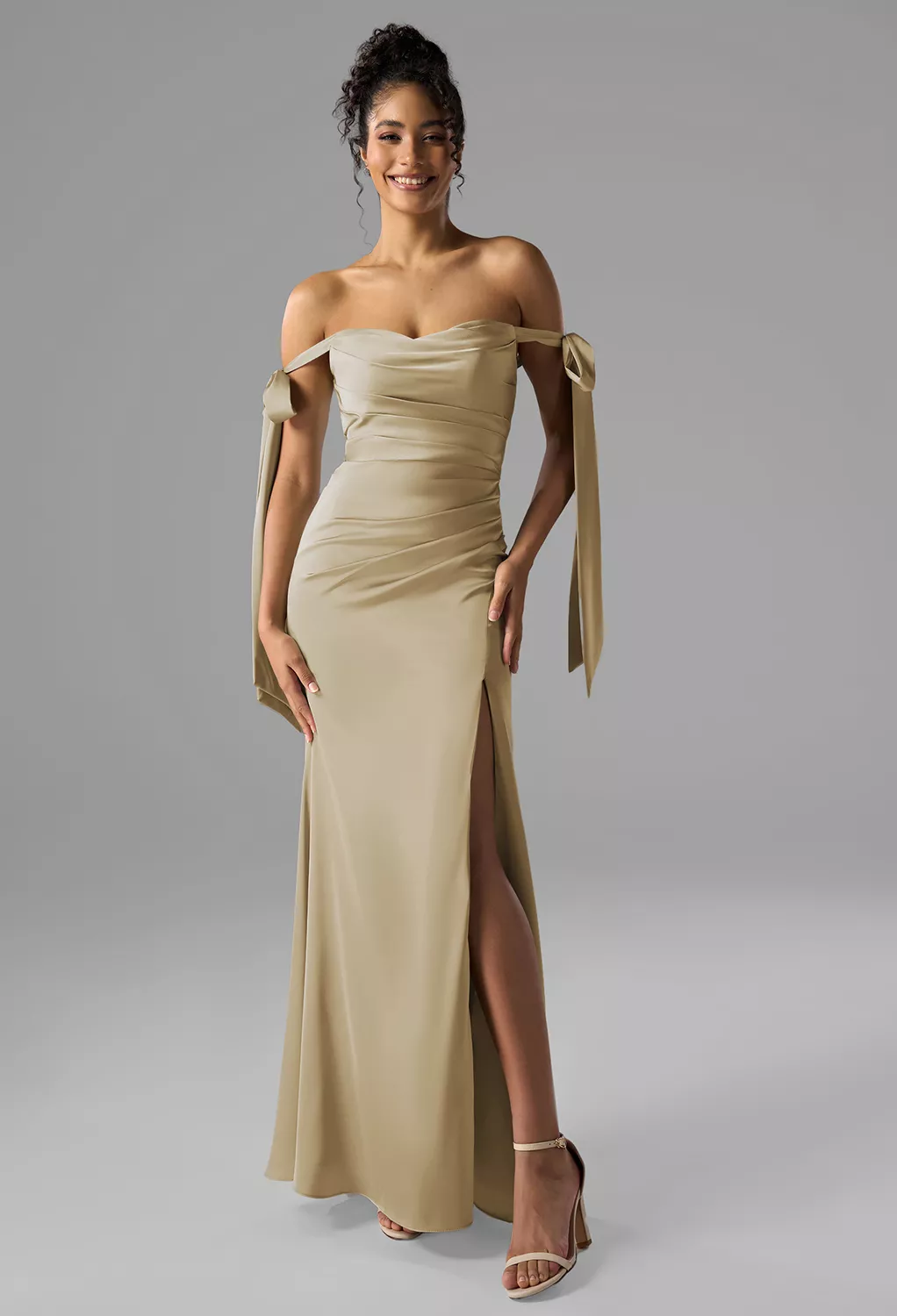 green emerald velvet dress Mismatched Gold Sexy Side Slit Mermaid Soft Satin Long Bridesmaid Dres main image 1
