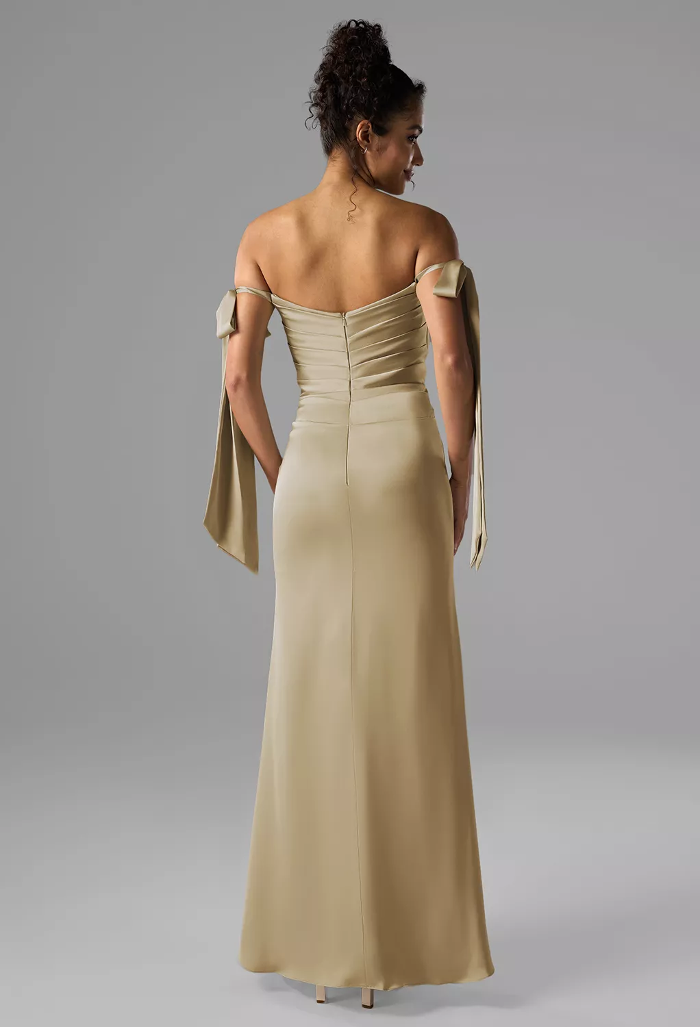 green emerald velvet dress Long Gold Satin Off Shoulder Mermaid Bridesmaid Dresses main image 1