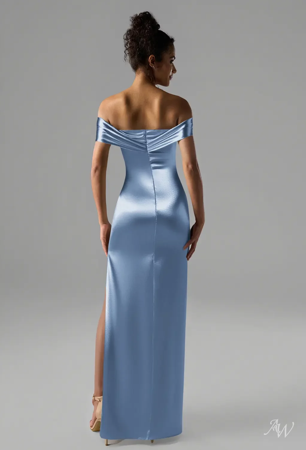 AW.Bridal Bridesmaid Dresses Crystal Satin Column Off the Shoulder Floor Length Sleeveless Off the Shoulder Dress Baby Blue Size 18