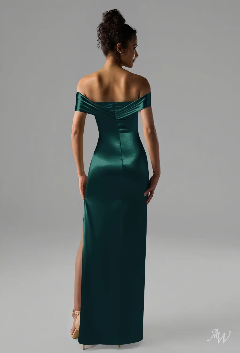 AW.Bridal Bridesmaid Dresses Crystal Satin Column Off the Shoulder Floor Length Sleeveless Off the Shoulder Dress Hunter Green Size 16