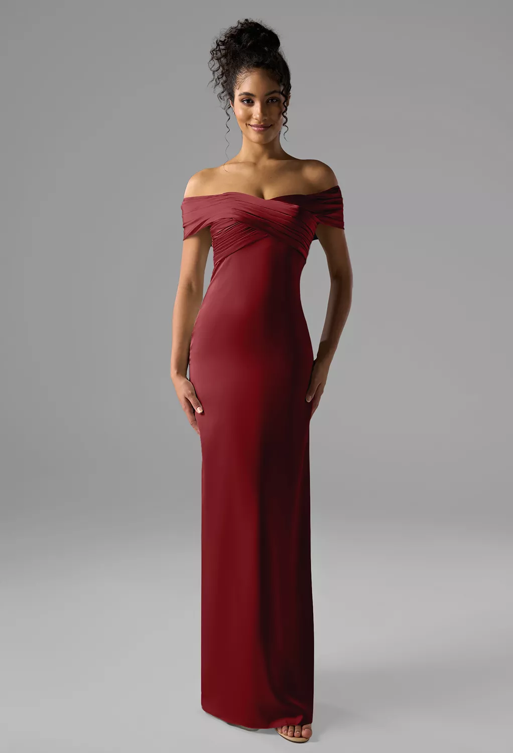 burgundy black tie dress Lady - Charlize Gown - Draped Satin Evening Luxurious floral lace with sequin embellishments throughout Fit Women's Burgundy Formal Dresses &