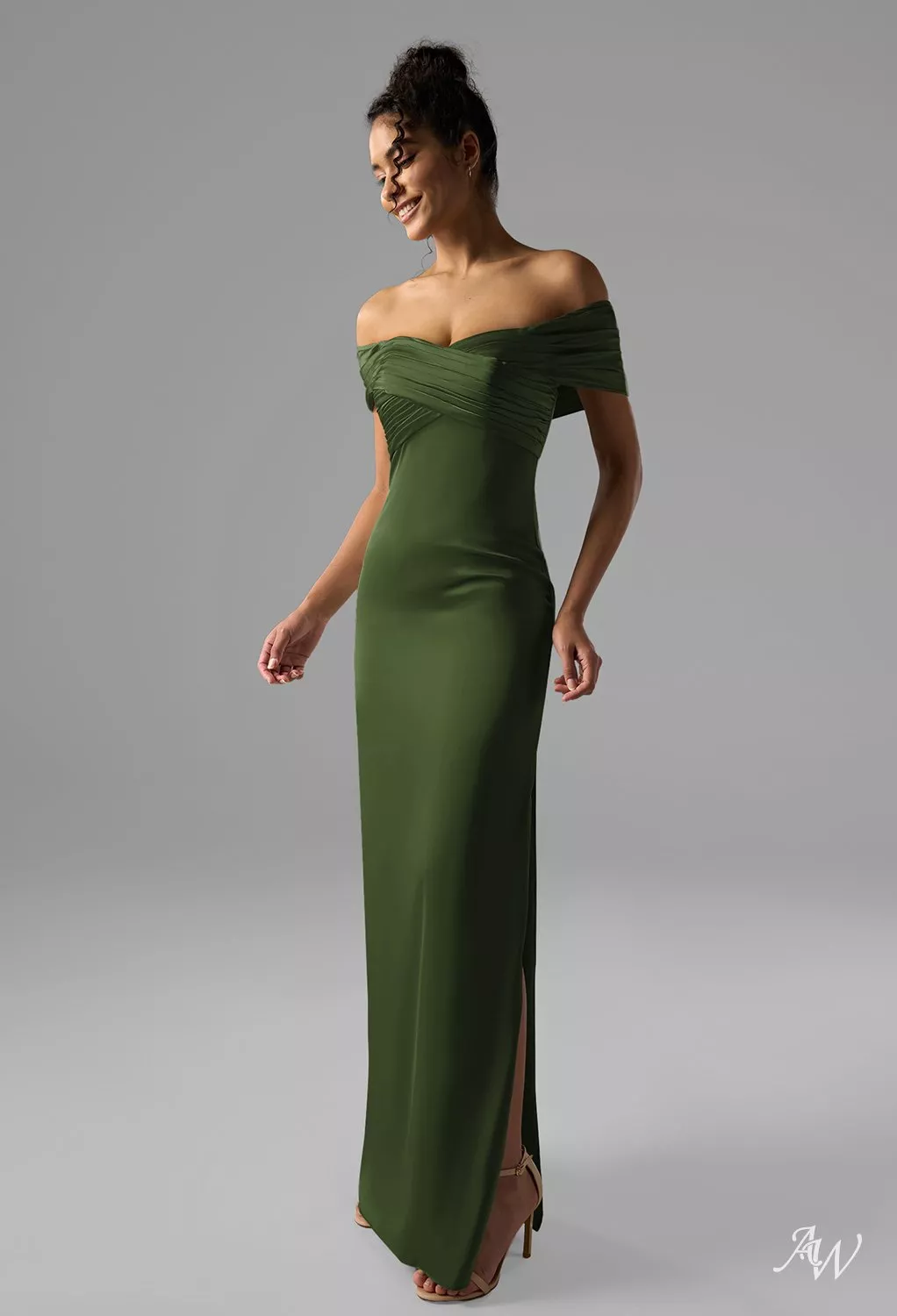 slim fit dress slacks Olive-green off-the-shoulder dress main image 1