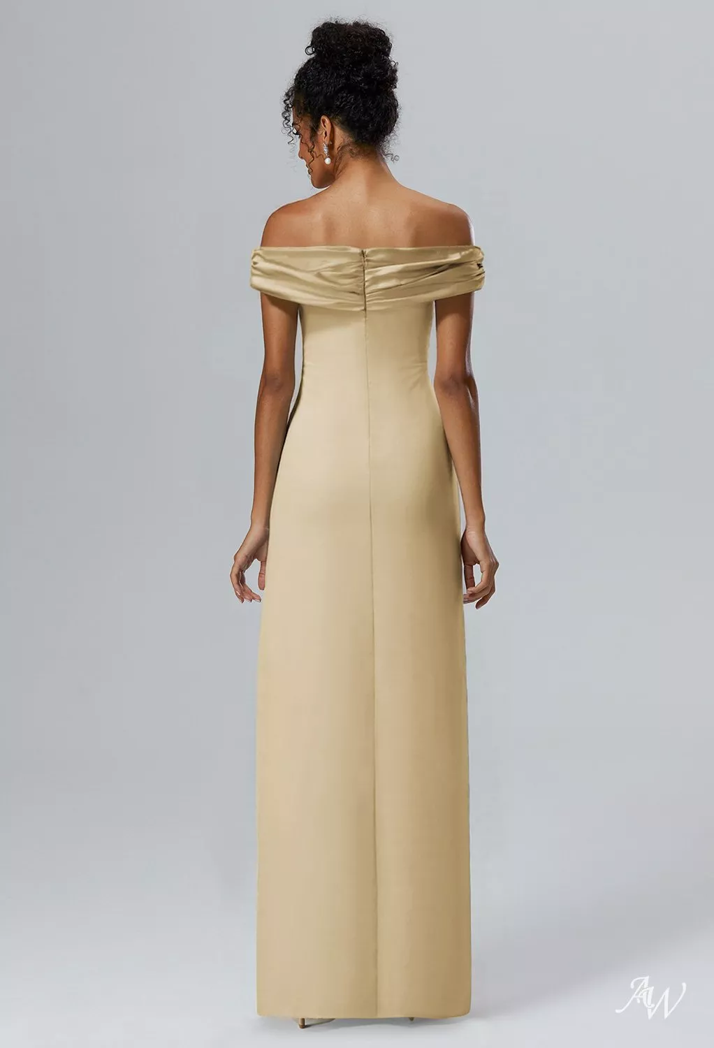 AW Meghan Dress, Baby Blue Crystal Satin Satin Charmeuse Stretch Satin  Stretch knitted fabric Floor Length Off the Shoulder Bridesmaid Dresses |  AW.Bridal