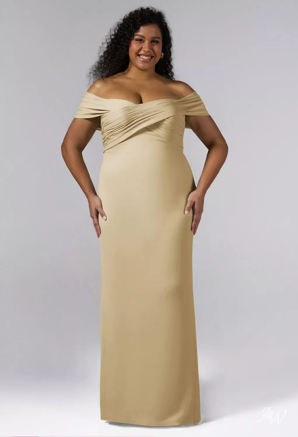AW Meghan Dress, Baby Blue Crystal Satin Satin Charmeuse Stretch Satin  Stretch knitted fabric Floor Length Off the Shoulder Bridesmaid Dresses |  AW.Bridal