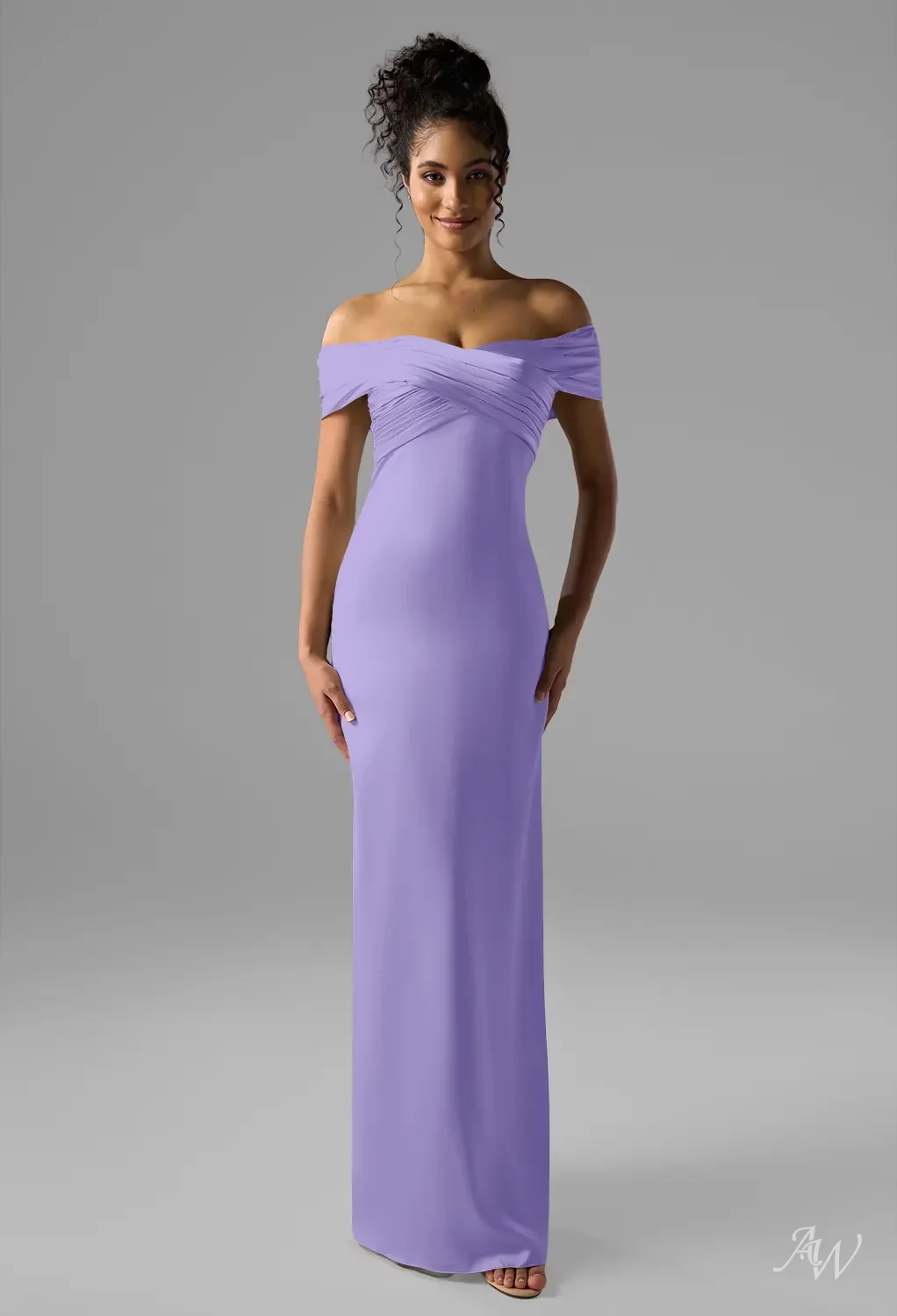 AW.Bridal Column Off the Shoulder Floor Length Sleeveless Off the Shoulder Satin Plus Size Dresses Dress Lilac Size 4