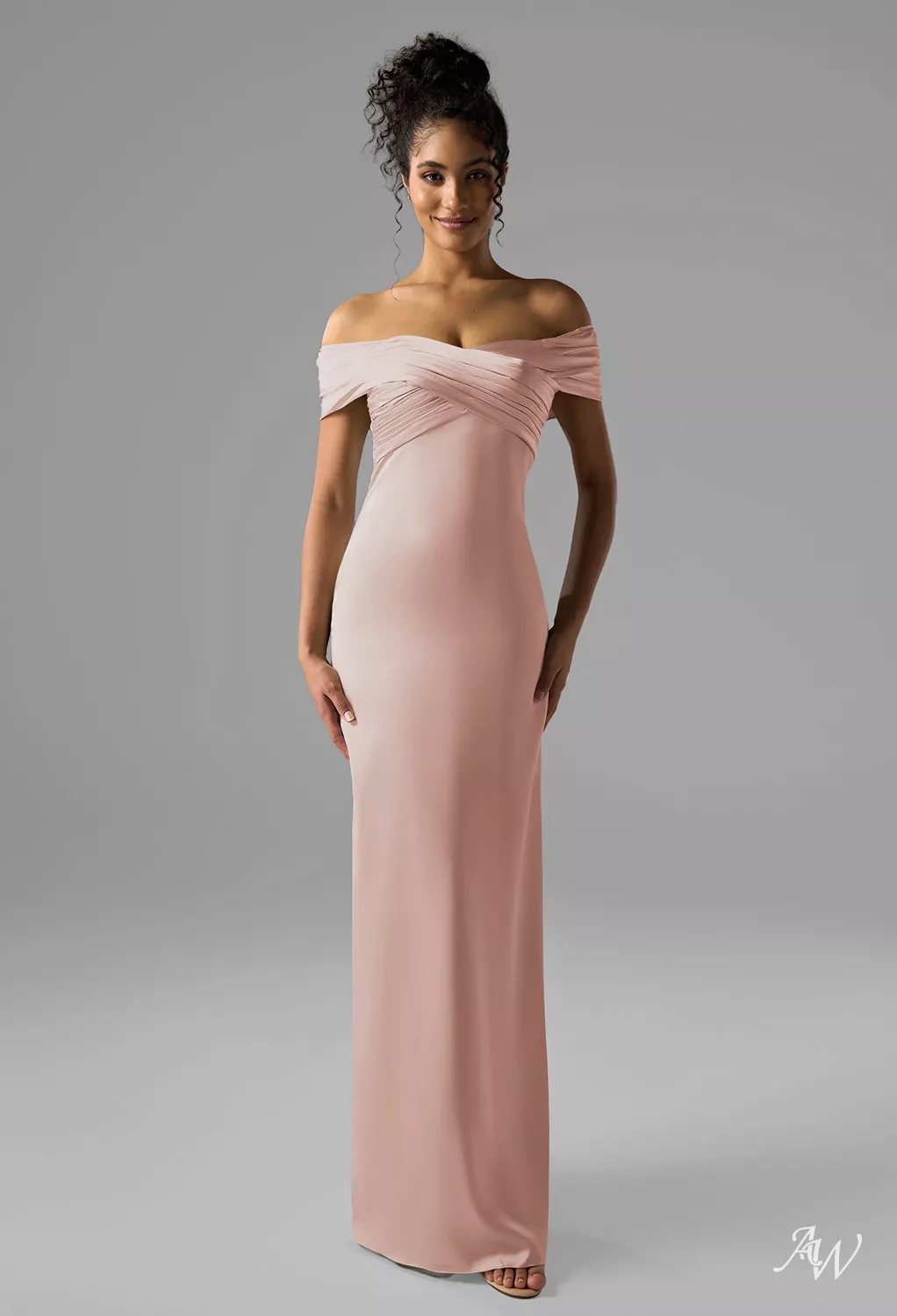 AW.Bridal Column Off the Shoulder Floor Length Sleeveless Off the Shoulder Satin Wedding Guest Dresses Dress Pearl Pink Plus Size 16