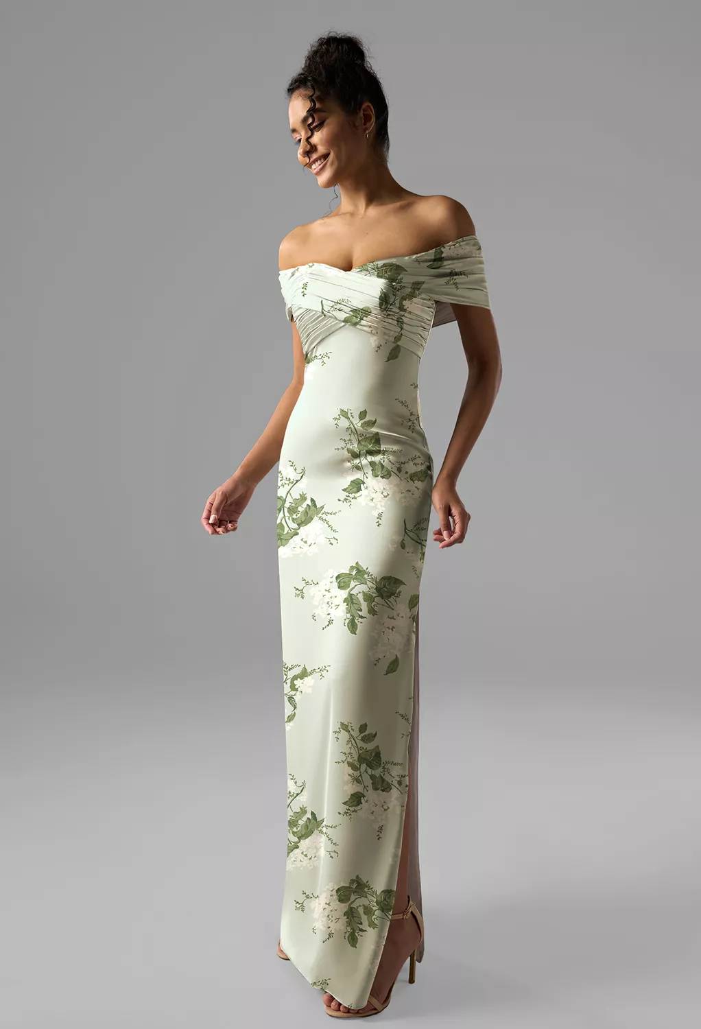 Sage Garden Party, Off the Shoulder Black Tie Wedding Guest Dresses | AW. Bridal