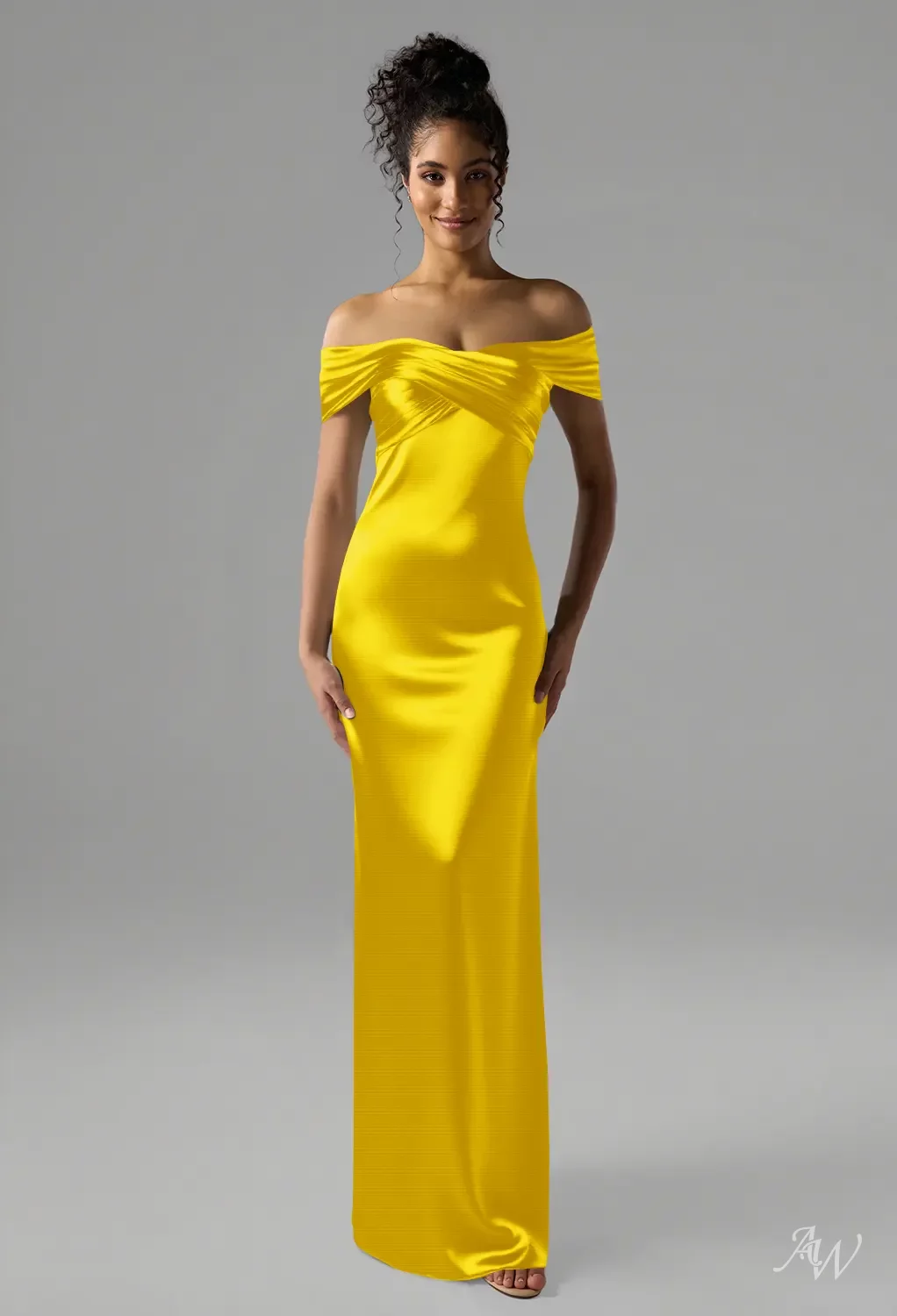 daffodil bridesmaid dresses AW.Bridal Stretch Satin Column Off the Shoulder Floor Length Sleeveless Off the Shoulder Dress Size 16 Jozelle Long Sleeve Ruched shirts_location The sequin detailing adds Size:11-12Y