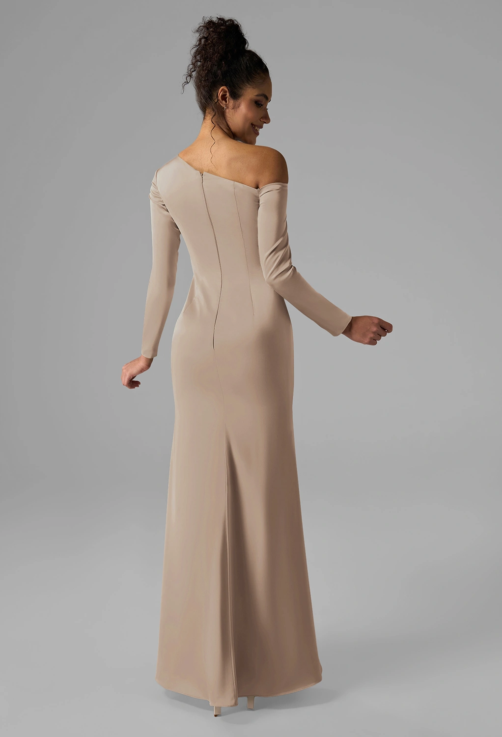 beige black tie dress A-Line Floor Length Evening Gown Ball Gown Formal Dress Elegant Party Color  Block Long Sleeve V Neck Wedding Black Tie Fall Wedding Guest Satin Stretch  Fabric with Ruched Pocket 2026