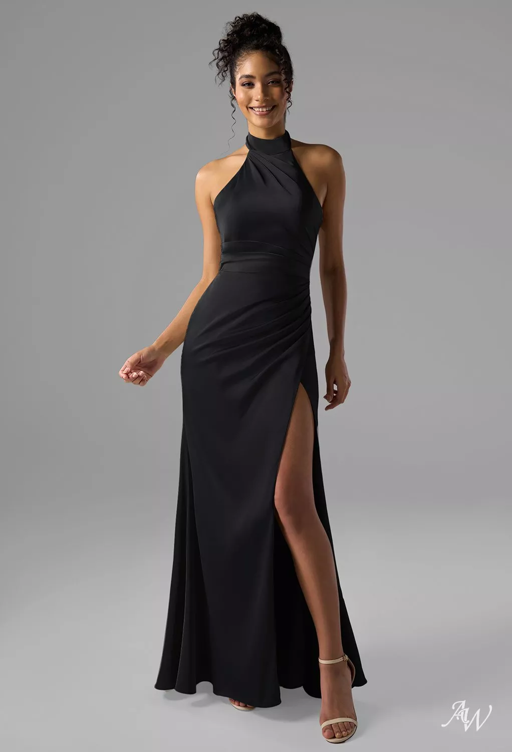 black metallic satin bridesmaid dress AW.Bridal Mermaid Turtleneck Floor Length Sleeveless Ruching Split Long Dresses Plus Size 16 Color:Lipstick A show stopping dress sizenum Dark Blue Dress Short
